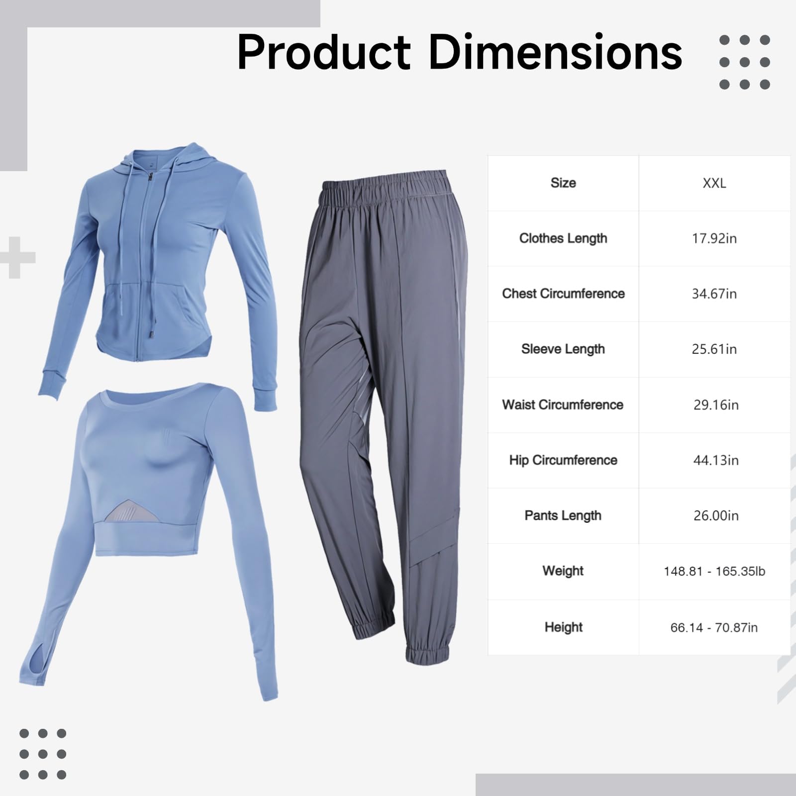 Conjunto de chaqueta con capucha para mujer, brasier deportivo y pantalón deportivo, conjunto de entrenamiento de 3 piezas con tela transpirable y flexible, disponible en tallas S-XXL, Azul + Gris