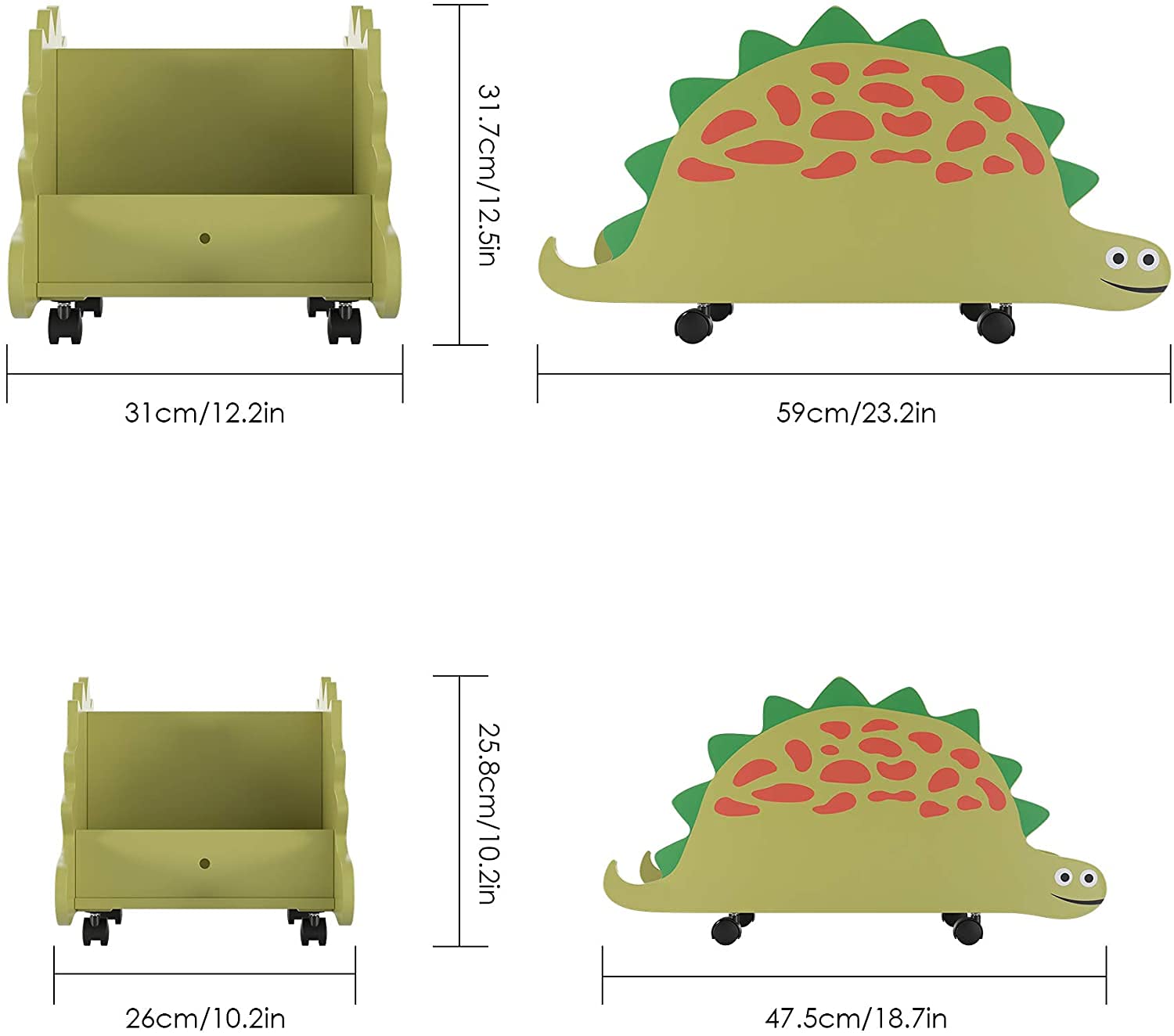 Set di 2 scatole per giocattoli, per bambini, 59 x 31 x 27,5 (grande), 47,5 x 26 x 22 (piccole), con ruote