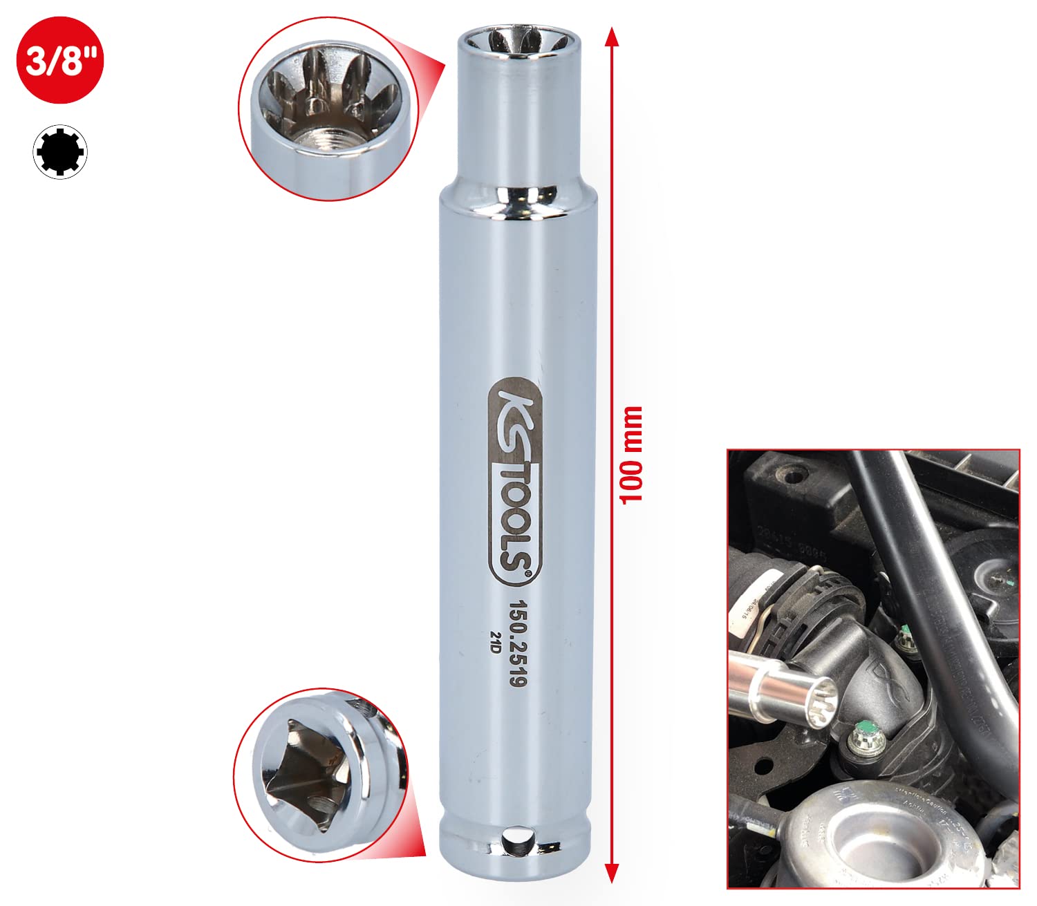 KS Tools 150.2519 3/8" specjalny klucz nasadowy do połączeń śrubowych rur ssących