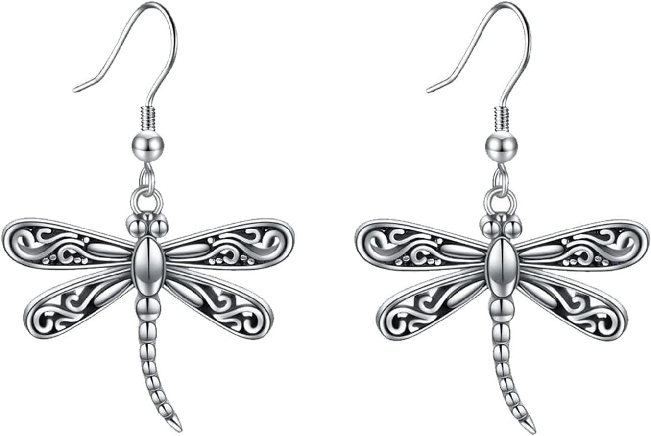 ONEFINITY Dragonfly Earrings 925 Sterling Silver Moonstone Leverback Dragonfly Dangle Drop Earrings Women Jewelry Gifts