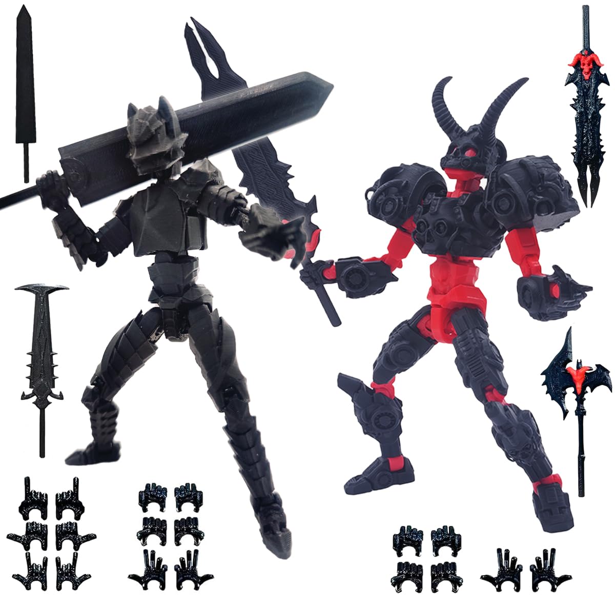 T13 3D Action Figure Set (Assembly Completed), 3D Printed Multi-Jointed, Dummy Titan 13 Action Figures, Multi-Articular Lucky Robot Nova T-13,Desktop Decorations for Game Lovers Toys(Black Red)