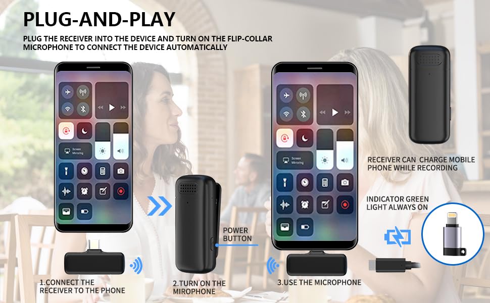 Image of coku CK06 Wireless Mic for YouTube, Lavalier Microphone for All Smartphones, Dual Wireless Mics for Video Recording, Noise Cancelling Mic for Singing, Vlog, Podcast