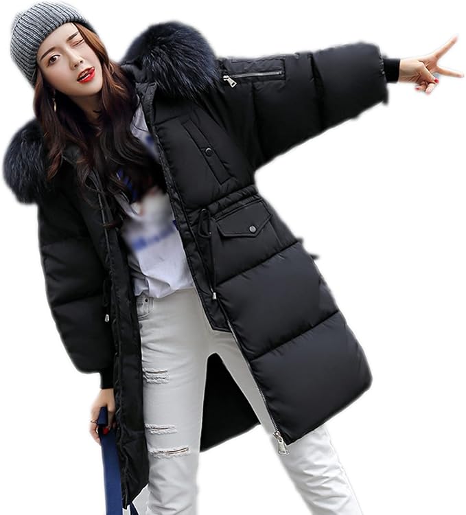 Amazon ウエスト絞り Aライン ダウンコート レディース ミドル丈 ダウンジャケット ゆったり ファー付き フード 付き ロングコート 韓国風 可愛い 学生 中綿コート 中綿ジャケット 防寒着 厚手 防風 綿服 アウター コート ジャケット 通販