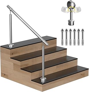Hand Rails for Outdoor Steps,4 Step Stair Handrail & Indoor Stair Railing Kit, Stainless Steel 304 Railings for Outdoor Steps and Hand Rails for Seniors for Porch