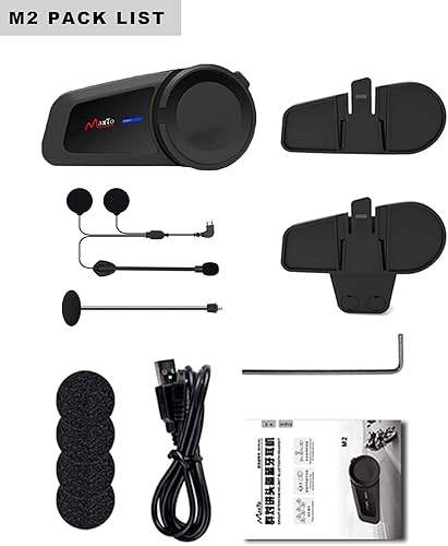 Miniatura 7 de Auriculares Bluetooth para motocicleta, MaxTo M2, casco de motocicleta Bluetooth5.0, 6 vías 3280 pies, sistema de comunicación de intercomunicación