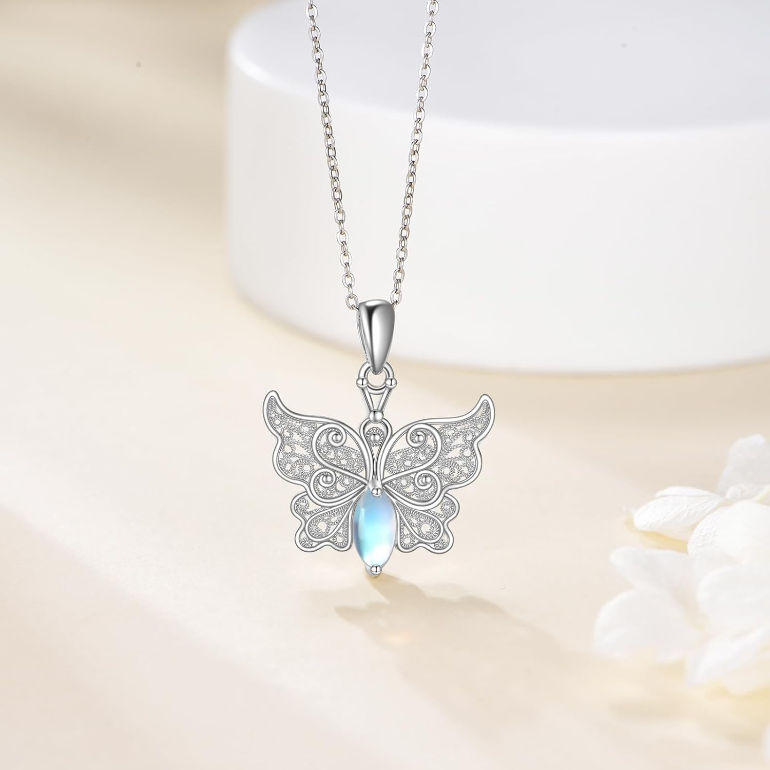 POPLYKE Butterfly Necklace 925 Sterling Silver Butterfly Moonstone Pendant Jewelry Gift for Women - Image 2
