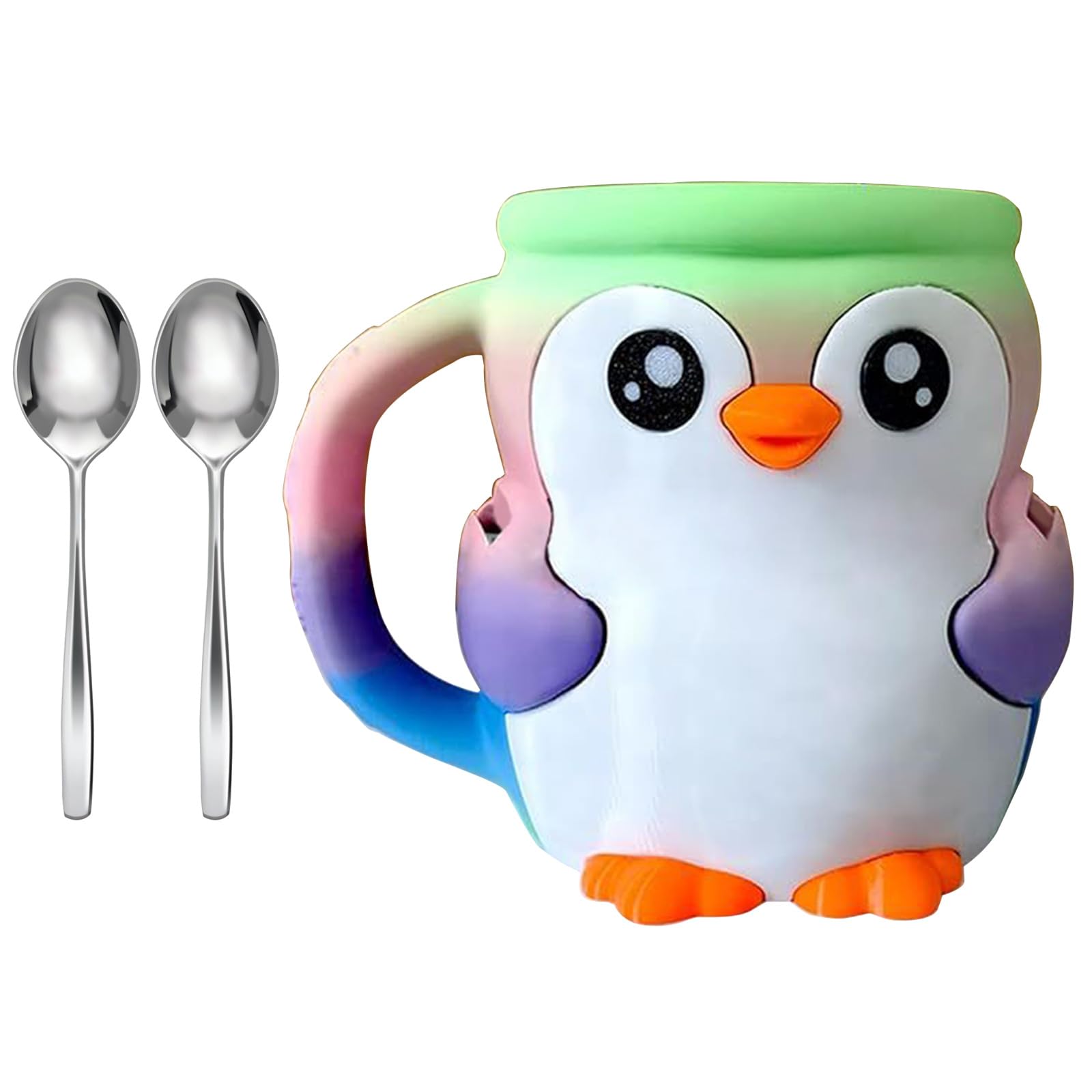 FACAILUO Penguins Shape Ice Cream Pints Holder with Snacks Drawer and 2 Spoons Antifreeze Grip for Cold Treats Storage