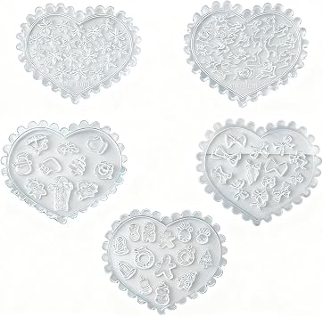 5 Pcs 3D Christmas Nail Art Molds, Silicone Nail Art Molds Resin Epoxy Charms for Nails Carving Template, for Winter Xmas DIY Nails Decor Tool