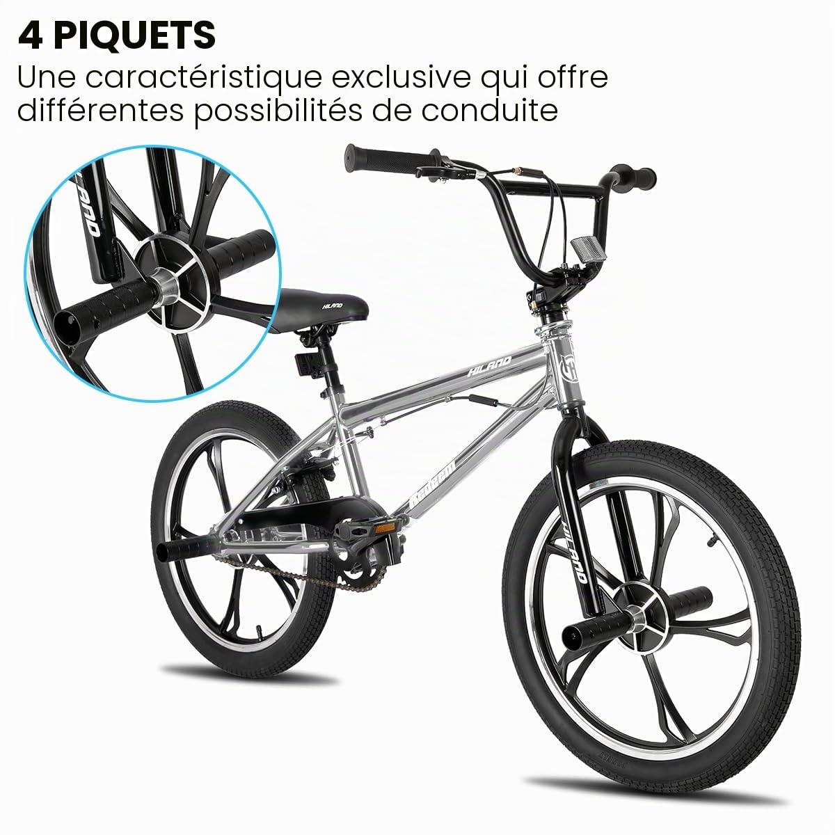 HH HILAND Vélo BMX 20 Pouces à 3 5 Rayons pour garçons et Filles à partir de 7, 8, 9, 10 Ans, Rotor Freestyle à 360 degrés, 4 pegs Single Speed Vélo BMX pour Enfant