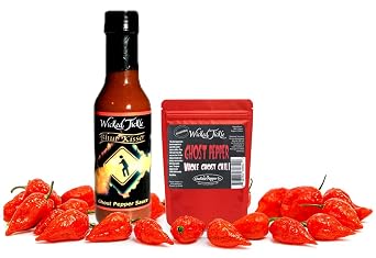 Wicked Tickle Bhut Kisser Hot Sauce + 7 Whole Ghost Peppers Gift Set