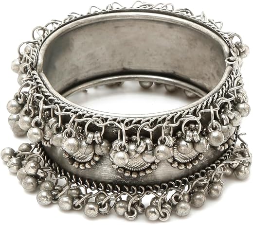 YouBella Jewellery for Women Celebrity Inspired Oxidised Silver Plated Cuff Bracelet Bangle for Women and Girls