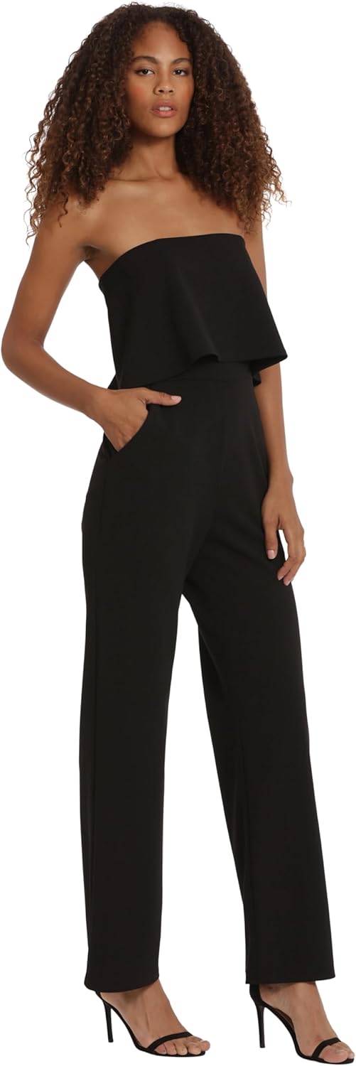 Donna Morgan womens Sleek Chic Strapless Peplum Jumpsuit Dressy Party Event Occasion Night Out Guest of - Image 2