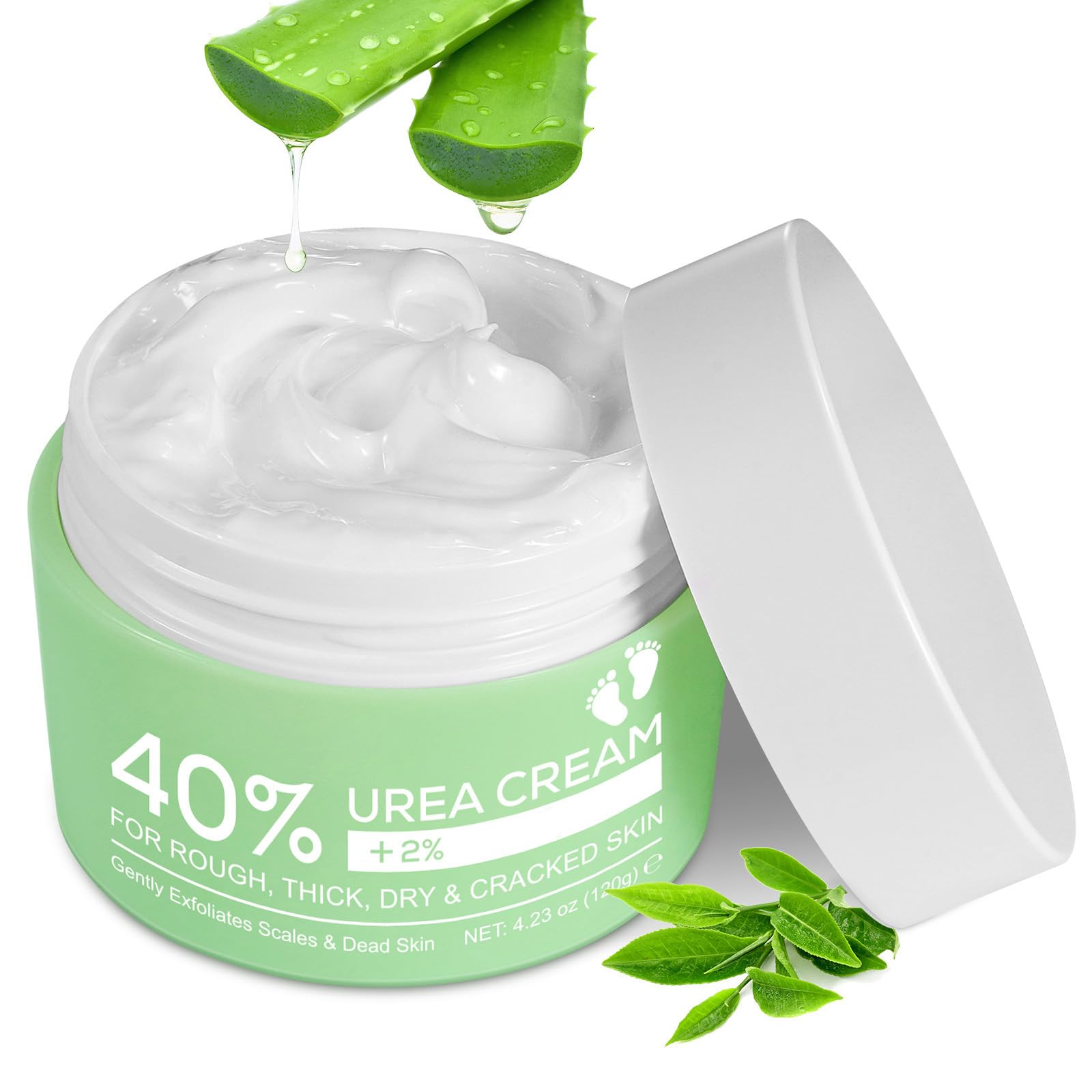Crema Urea, Crema Urea al 40 Por Ciento, con 2% de ácido Salicílico y ácido Hialurónico, árbol de té y Aloe Vera Para una Hidratación Profunda, Para Pies, Manos, Talones, Codos, Uñas y Rodillas
