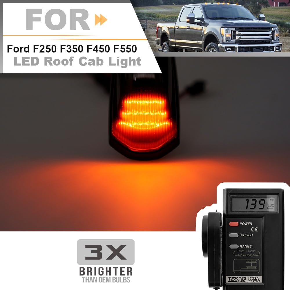 5Pcs Smoked Lens LED Cab Marker Roof Running White LED Top Clearance Lights Assembly for 2017-2022 Ford F-250 F-350 F-450 F-550 Super Duty Roof Running Cab Marker Lamp Clearance Light