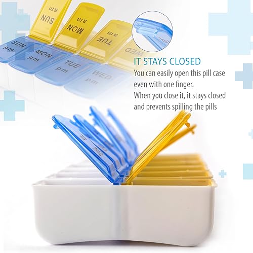 Miniatura 6 de Deke - Organizador de pastillas desmontable, 14 compartimentos diarios, ranura AM PM, contenedor de dosis semanal, soporte para medicamentos,