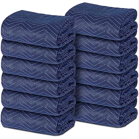 Nouva Moving Blankets 12 Pack, Heavy Duty 72" x 80" (35lb/dz) Packing Blankets Furniture Blankets Furniture Moving Pads for Protecting Furniture Moves & Storage, Deep Blue and Black Cover