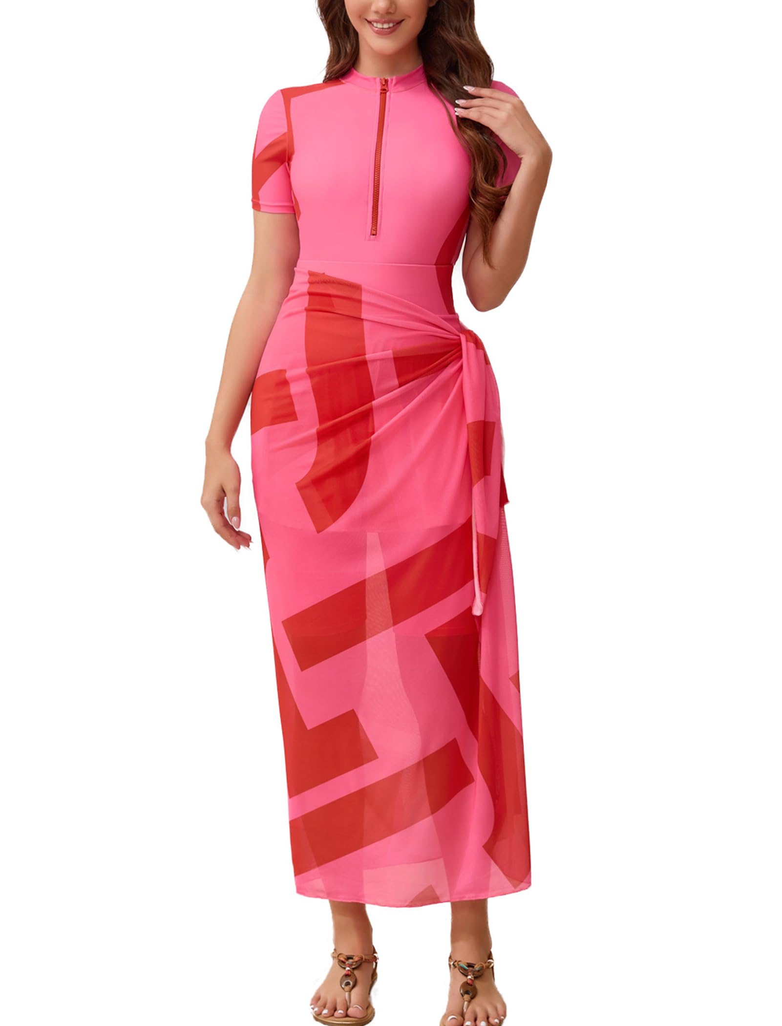 IDOPIP Maillot de bain burkini musulman pour femme - Maillot de bain modeste islamique avec jupe de plage + paréo cache-maillot + pantalon 4 pièces