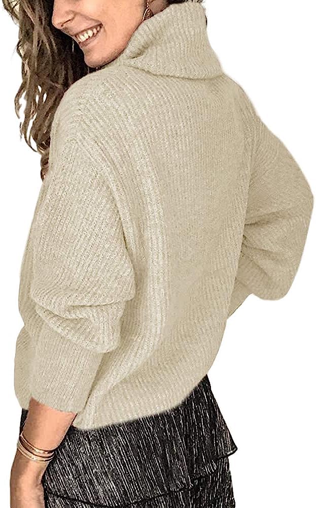 Wenrine Damen Rollkragen Pullover Oversized Winter Strickpullover | Langarm,Casual,Warm Pulli,Lose,Gestrickt,Sweater,mit Metallknöpfen