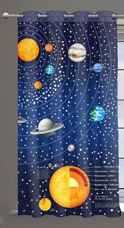Image of Kids Room Curtains Space Star Design Theme Parde for School /Play School, 4x7 feet Set of 1 Pc