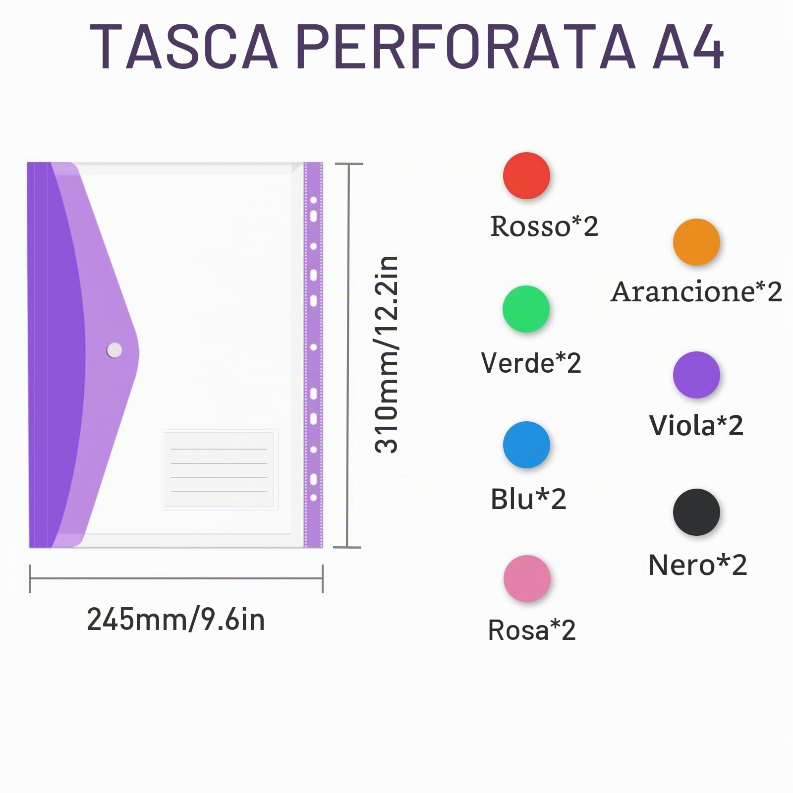 Ansook 14 Pezzi A4 Tasche Espandibili, Portafogli e Cartelle in Plastica, Custodia Transparente A4 con Bottoni Automatici ed Etichette, 7 Colori