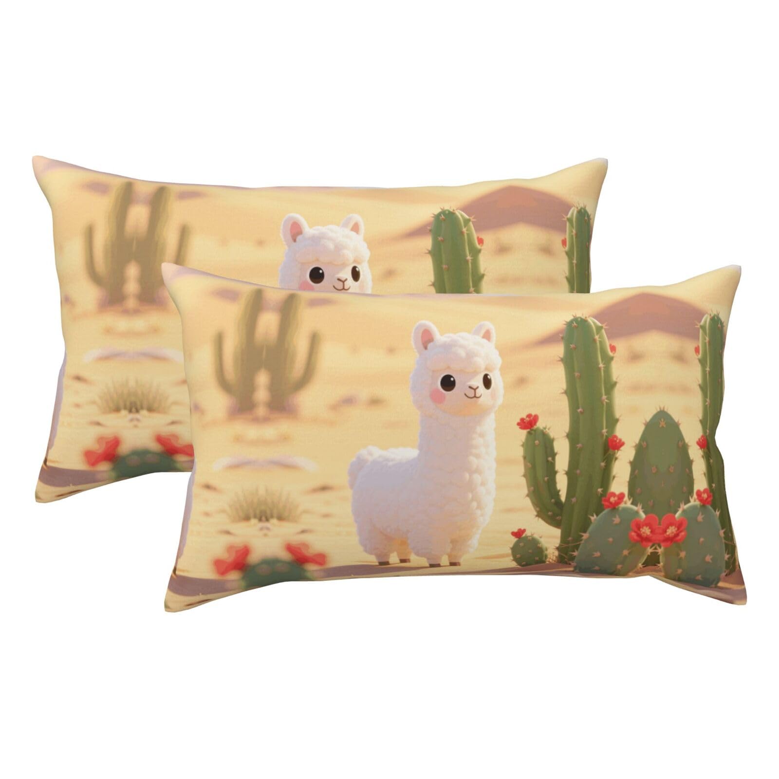 Cute Alpacas and Cacti Luxury King Pillowcases Set of 2, Plush Velvet Feel Pillow Covers with Hidden Zipper, Skin & Hair Friendly, 20x36 Inches Pillow Cases for Sleeping Gift