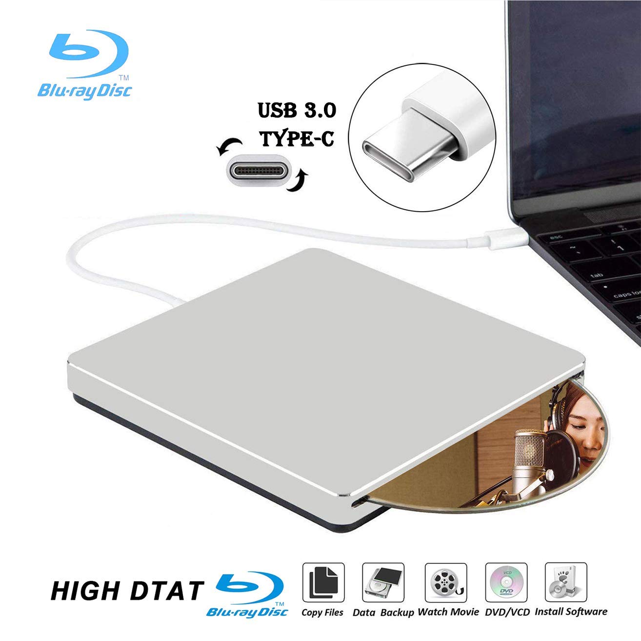 Buy External Blu Ray DVD Drive Burner Player USB3.0 TypeC Portable