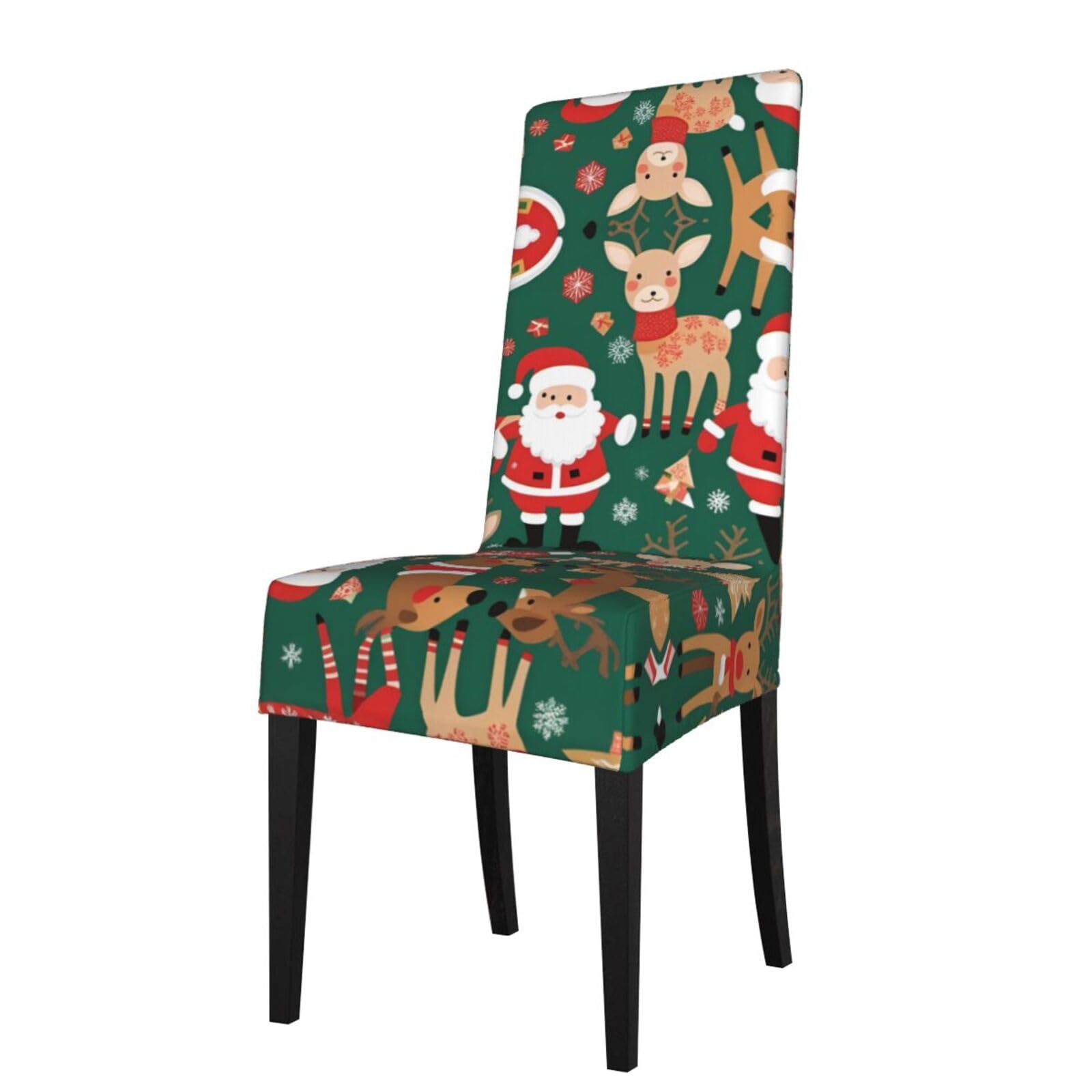 HLSBSSL Santa Claus and Christmas deer Printed dining chair covers, wrinkle-resistant and iron-free, suitable for hotels, banquets, and conferences