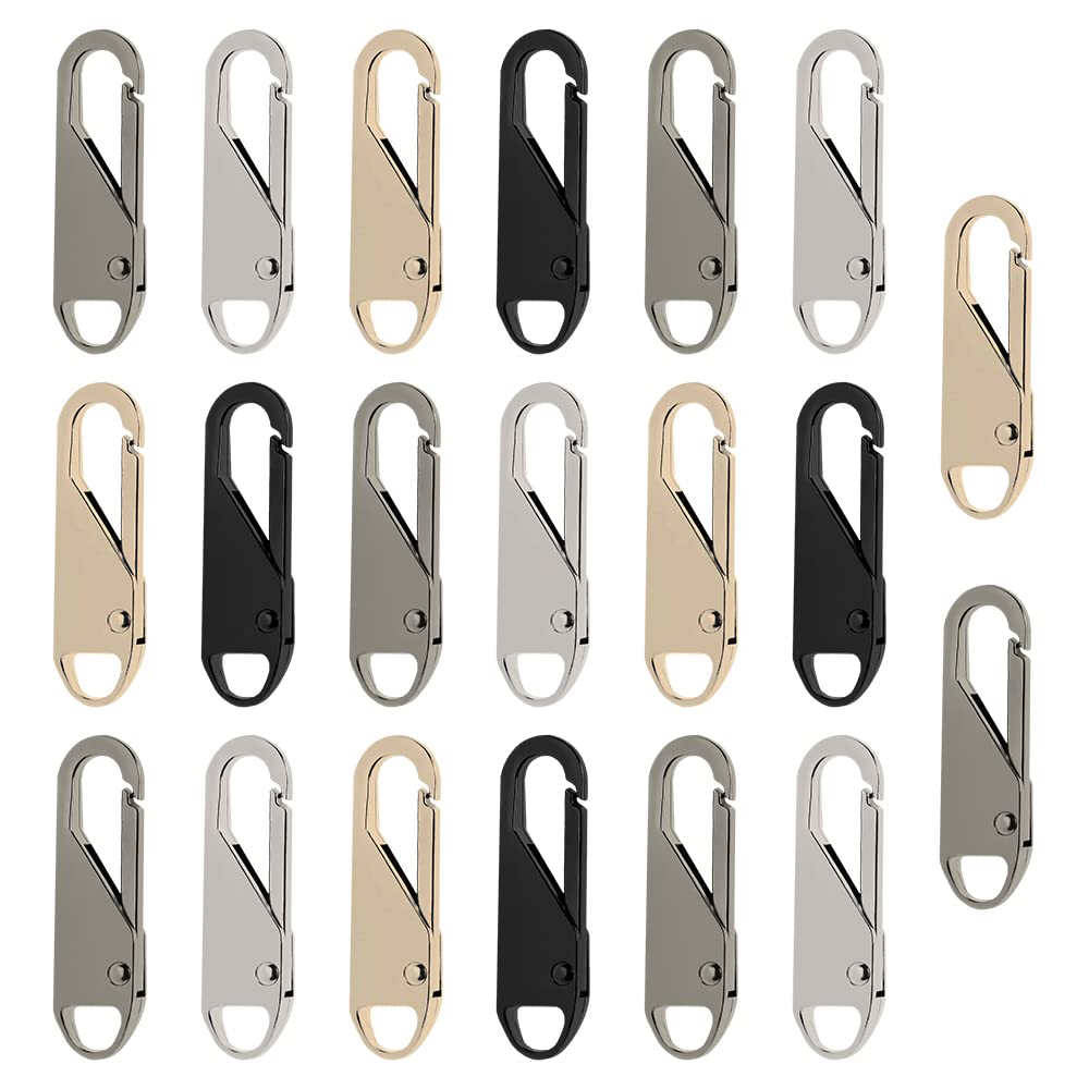 20 Pcs Metal Zipper Gripper Detachable Universal Metal Zipper Gripper Pull Head Replacement Zippers Pulls Replacement Repair Kit for Jackets Luggage Backpacks Purses Boots Pants Tents