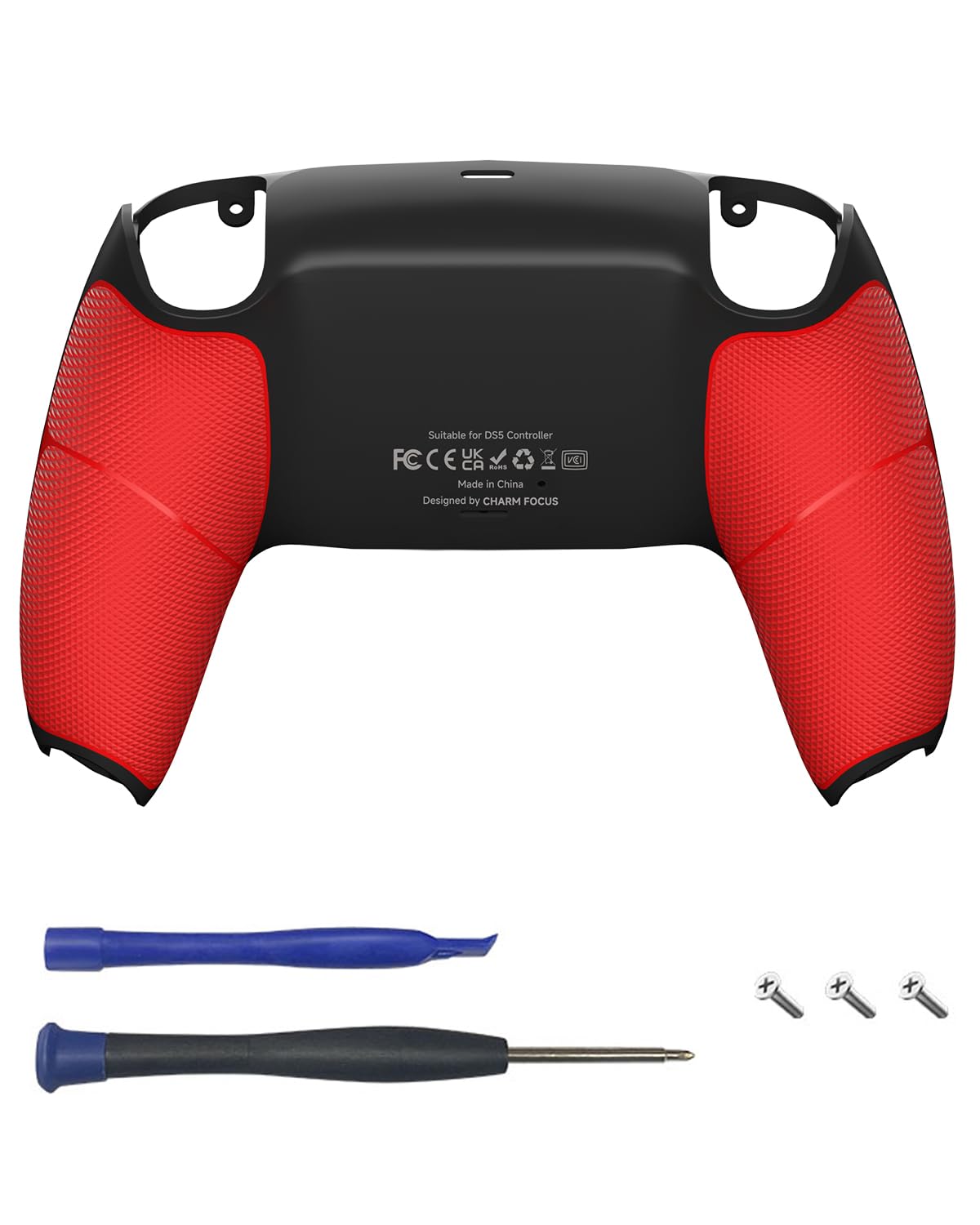 CHARM FOCUS Back Shell Grip Cover Compatible with PS5 Controller Soft Rubber Overmold and Anti-Slip Diamond Texture Seamless-Fit
