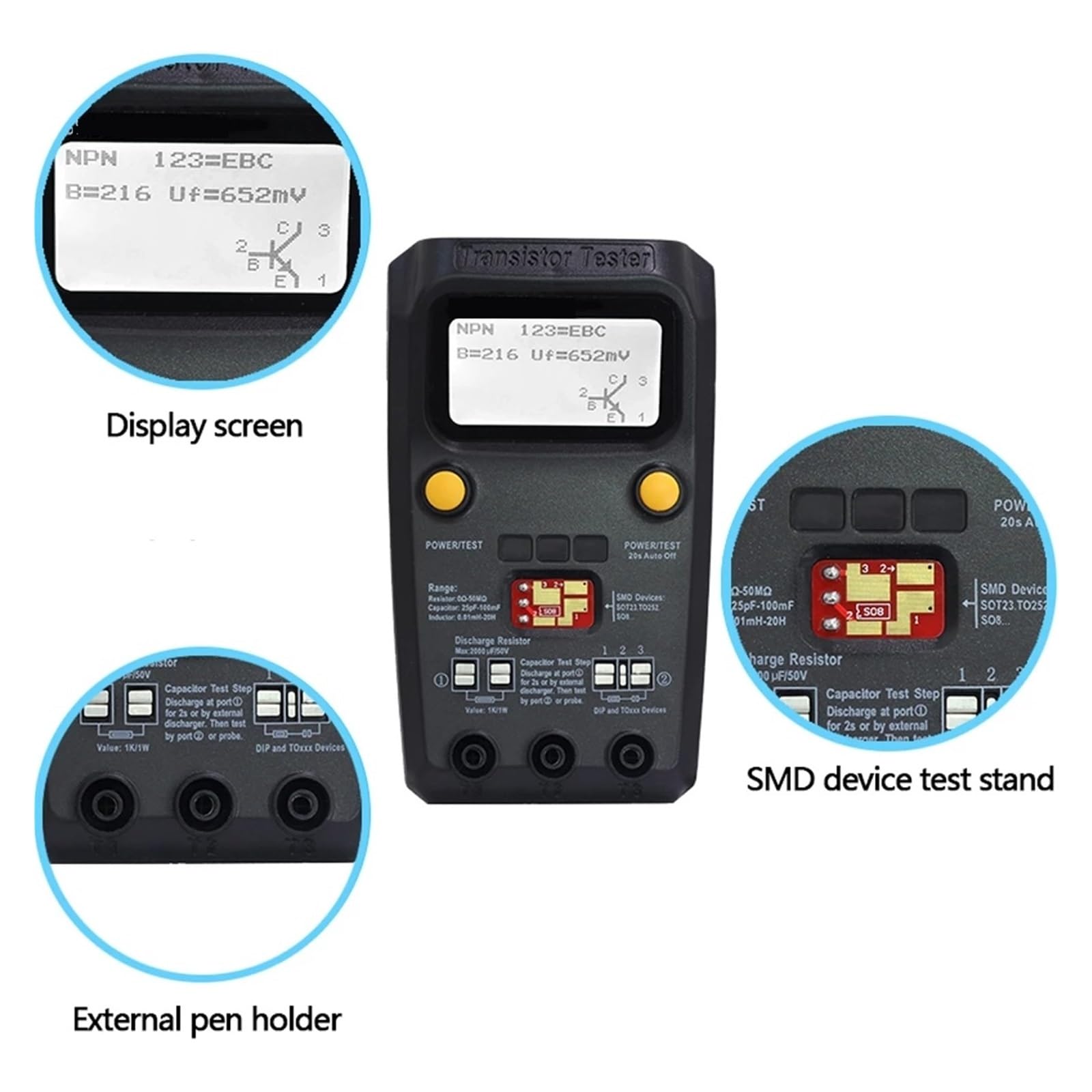 Tester For Transistor Digitale Multimetro Componenti SMD Diodo Triodo Capacità Induttanza Resistenza Lcr Meter Accurato Analisi Rilevamento Completa(ESR02PRO-Test clip)