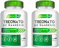 Kit 2Un Magnesio Treonato 100% Puro 500mg 240 Cápsulas Ecomev 4 Meses Tratamento