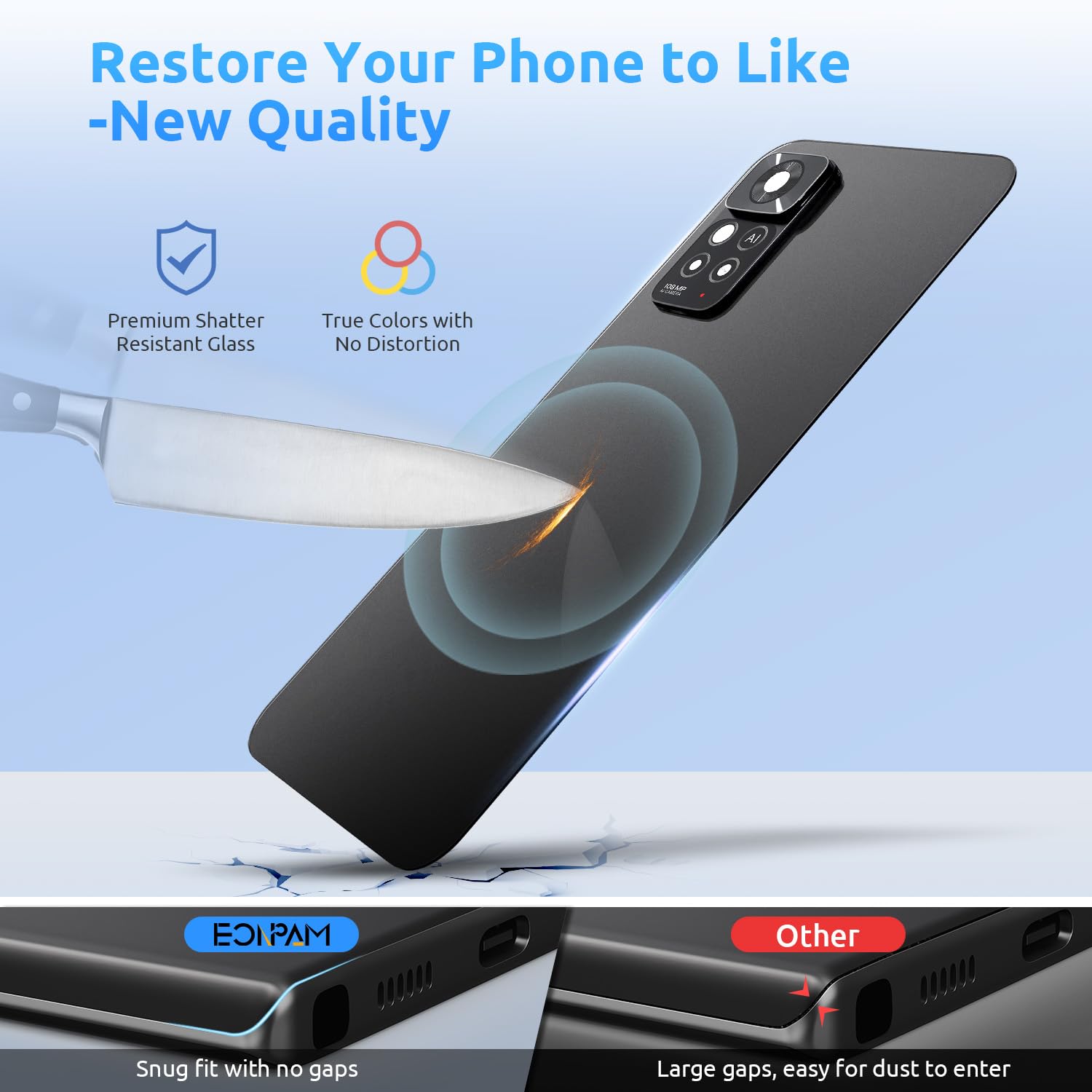 Eonpam Back Cover Glass for Xiaomi Redmi Note 11 Pro 5G Rear Glass Replacement with Camera Lens + Repair Kit Genuine Rear Housing (Polar White) - Image 2