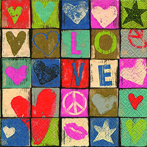 Preisvergleich Produktbild 20 Servietten Love and Peace / Liebe 33x33cm
