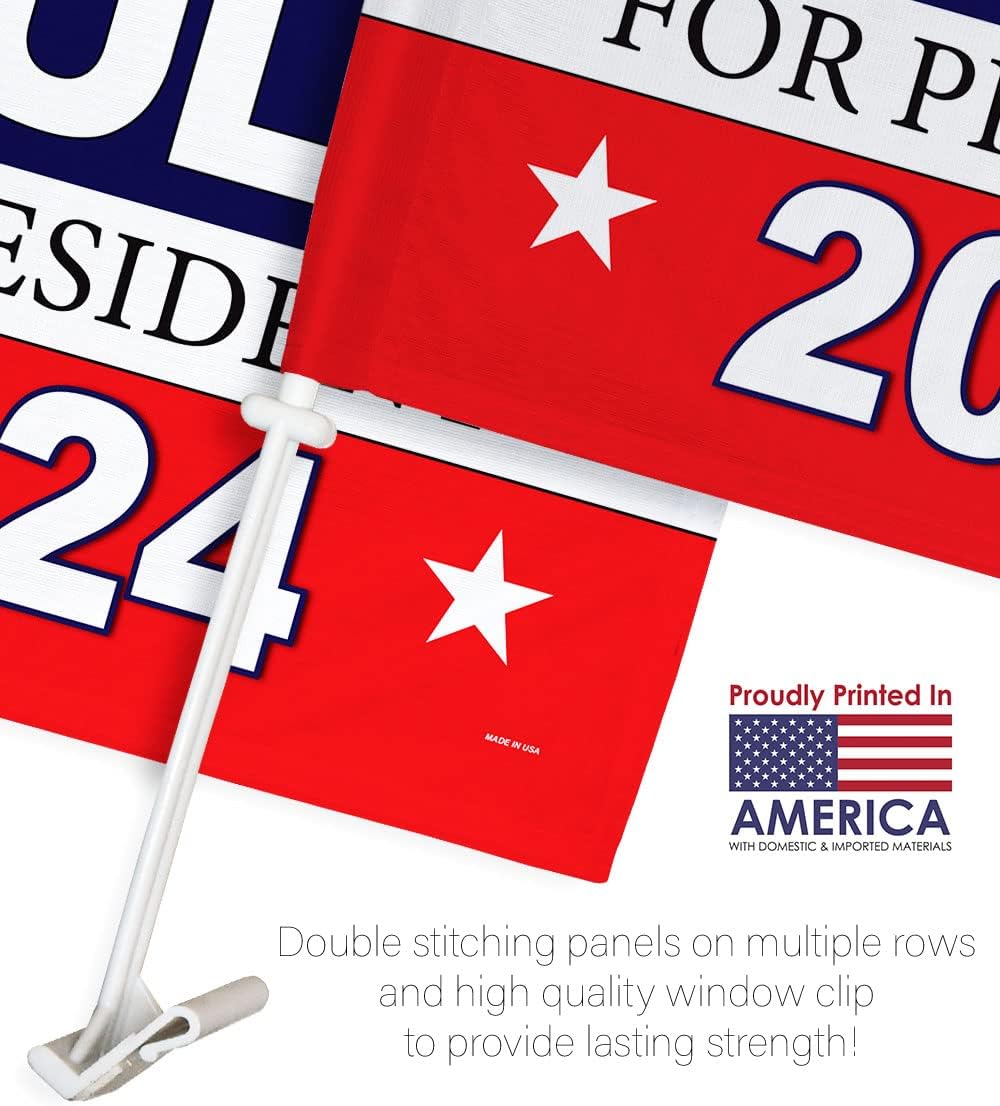 Trump Flag Functioning Adult 2024 Car Flags Pack with POW MIA Veterans Military Armed Forces Memorial Vehicle Auto Window Decor Bandera Outdoor Pole Accessories Gifts for Him, Made in USA