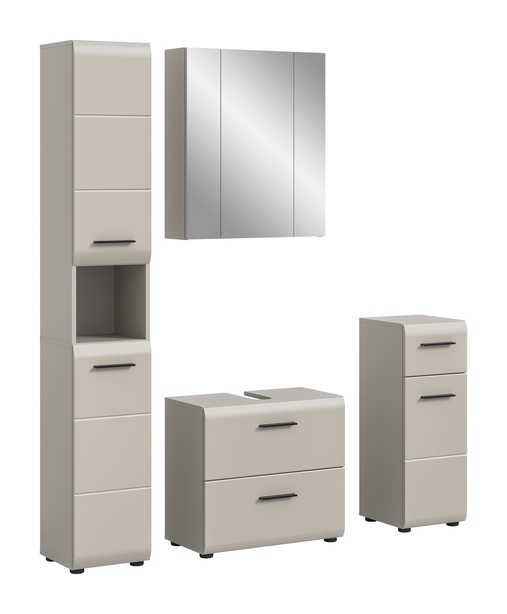 xonox.home – Badkombination Ice 150x185x30 cm in Kaschmir Melamin & matt – Breites Stauraumwunder für Moderne Badezimmer – Funktionales Design, robuste Materialien & Pflegeleichte Reinigung