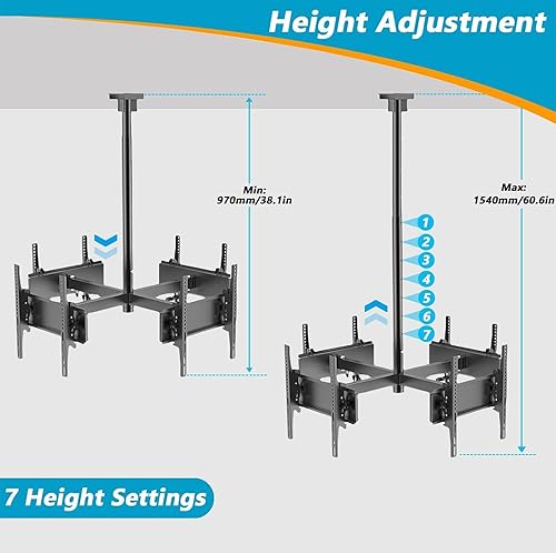 Miniatura 3 de Soporte de techo para TV de grado comercial 4, movimiento completo de 32 a 65 pulgadas, soporte de pantalla planacurva, ajuste de altura