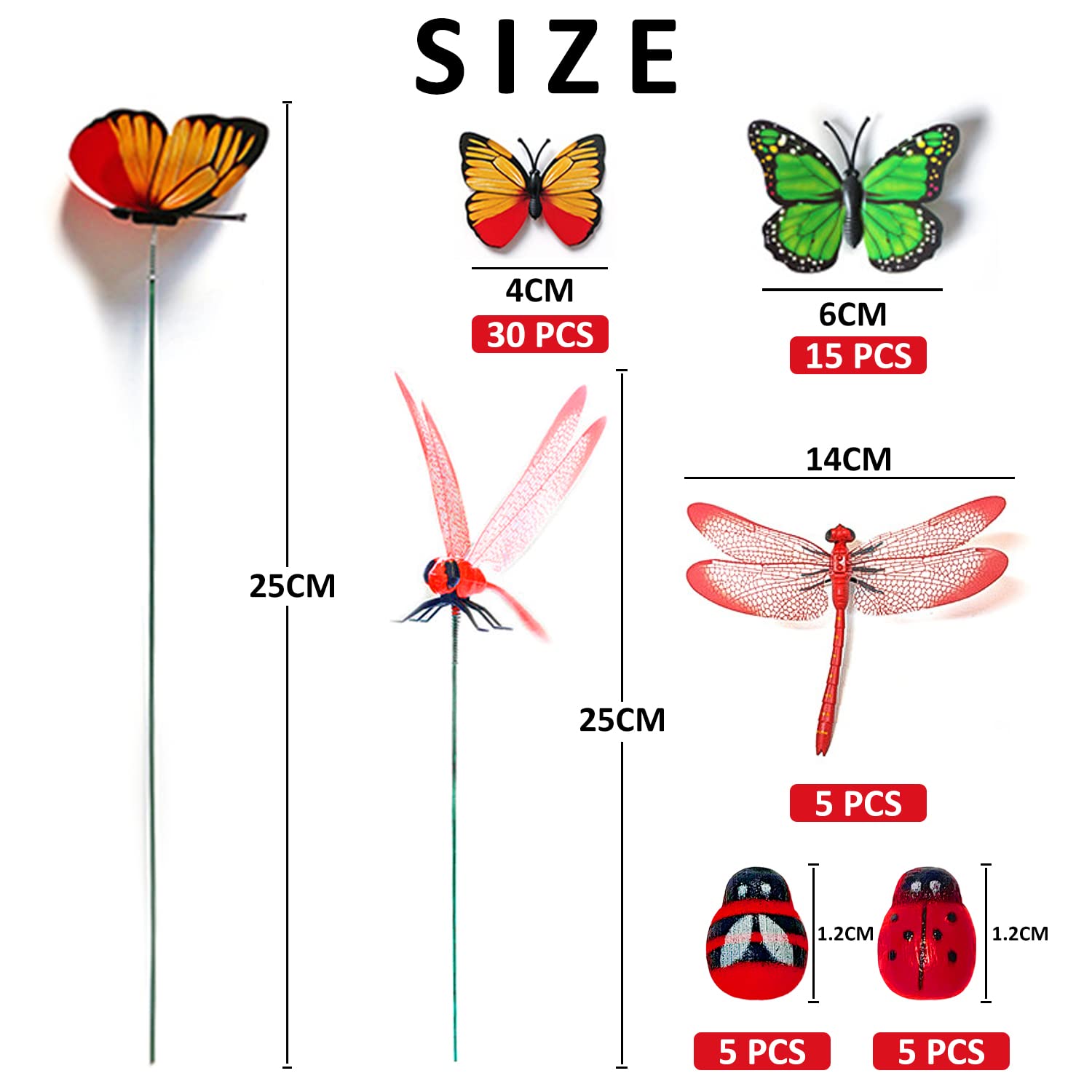 60 sztuk dekoracji ogrodowych, motyl, ważka, mała pszczoła, mała biedronka, wielokolorowe dekoracje imitujące owady do roślin na zewnątrz, ogrodu, podwórka, dekoracja tarasu