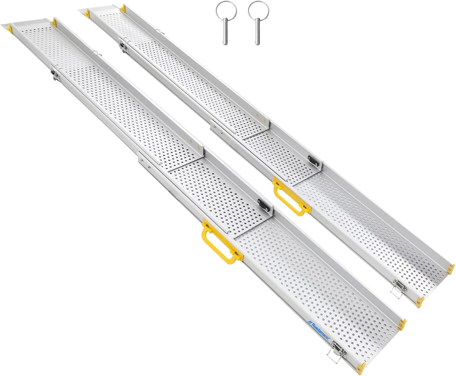 Ruedamann 10FT Aluminum Wheelchair Ramp, 8.9" W, Holds Up to 600lbs,Adjustable Three Section Telescoping Ramps for Home, Lightweight Portable Loading Ramp for Wheelchairs, 1 Set 4.2 to 10 FT