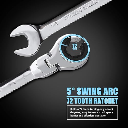 Miniatura 4 de LOSCHEN 1 llave de trinquete de cabeza flexible abierta 34, llave de trinquete SAE con 72 dientes, llave de trinquete de tubo de acero al cromo