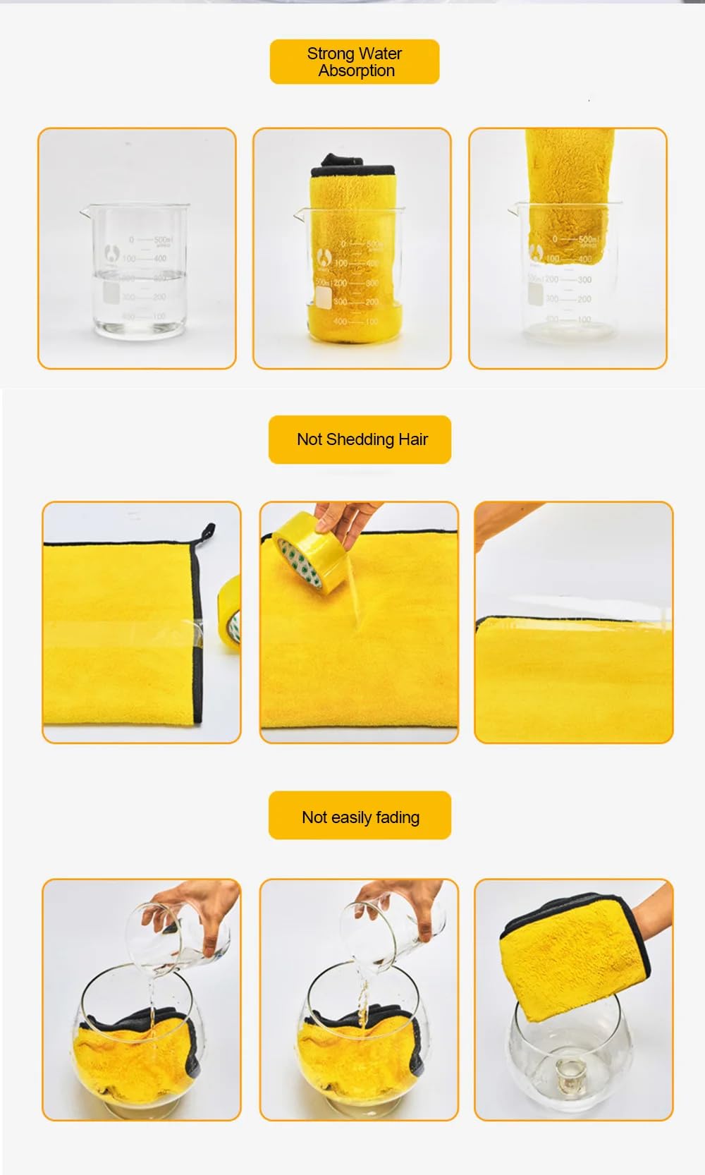 Asciugamano in microfibra per auto Panno in microfibra Asciugamano per lavaggio in microfibra Panno di pulizia Lavaggio auto Asciugamani per asciugatura Auto Detailing T054-5pcs-giallo