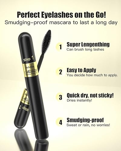 Miniatura 3 de Naseny Máscara de pestañas Vibely 2 en 1, 5 veces más larga, alargamiento y engrosamiento, impermeable, negro, volumen y longitud, a prueba de