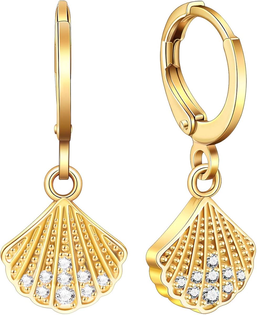 Ldurian Gold Huggie Earrings for Women Hoop Moon Star Bee Dinosaur Animal Charm Earring Hypoallergenic Cute Earrings for Girls