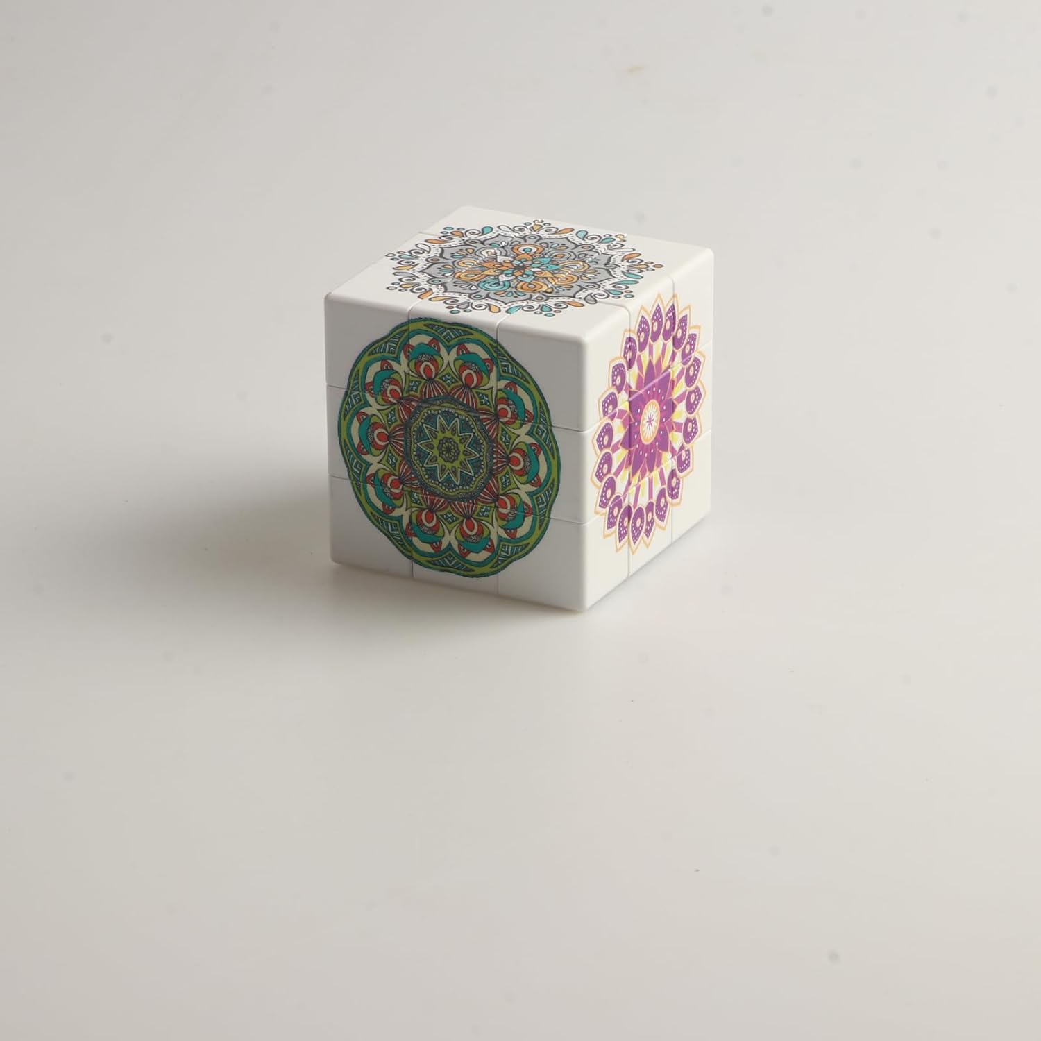 Mandala Painting 3x3 Speed Cube, UV Printing Cube Magic Cube Educational Puzzles Toys for Kids,Beginners and Adults (Stickerless) Black