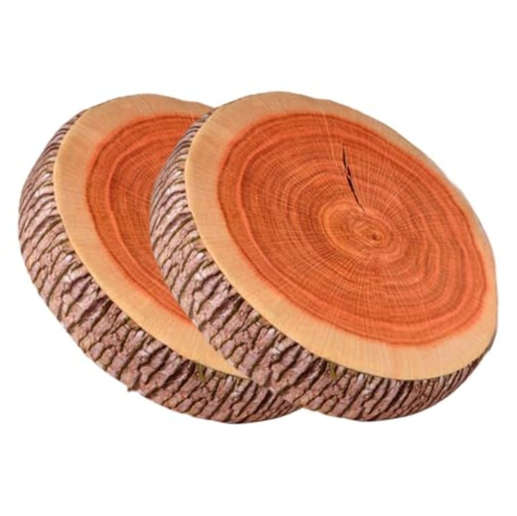 Hotainoys 2PCS Wood Slice Throw Pillows, 15x15x3 Inch Round Floor Cushions for Seating - Plush Log Pillow Set for Home Decor, Natural Tree Stump Design, Removable Cover