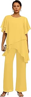 2 Pieces Mother of The Bride Pantsuits Chiffon Short Sleeve Mother of The Groom Pant Suits - Buy now