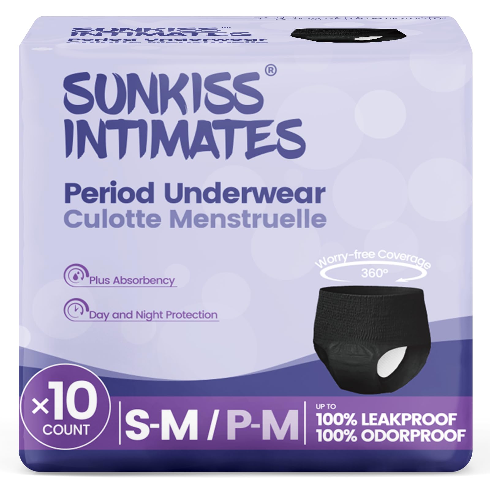 SUNKISS INTIMATES Disposable Period Underwear for Women with Heavy Flow, Low-Rise Unscented Postpartum Essentials, Black, Small/Medium, 10 Count