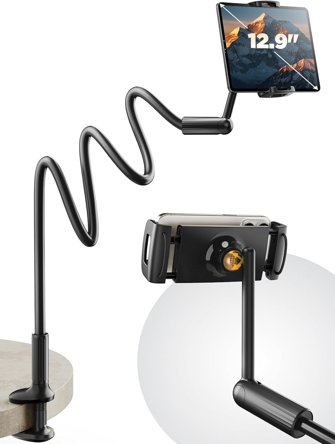 SAIJI 120CM Upgrade Schwanenhals Tablet Halterung, Einhand Verstellbarer iPad Halterung Bett, Kindle Halterung zum Lesen im Bett, Kompatibel mit iPad iPhone, Fire