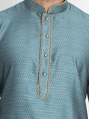 Image of VASTRAMAY Men's Aqua Cotton Silk Blend Kurta and Pyjama Set