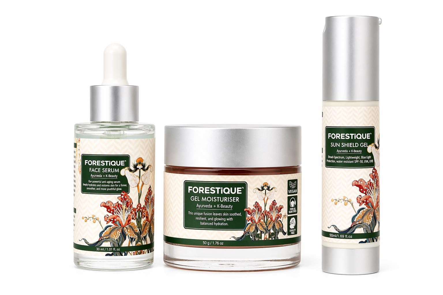 FORESTiQUE Skincare Combo Set – Sun Shield Gel , Face Serum & Gel Moisturiser | Ayurveda + K-Beauty | Complete Daily Skincare Kit (Pack Of 3)-image-36