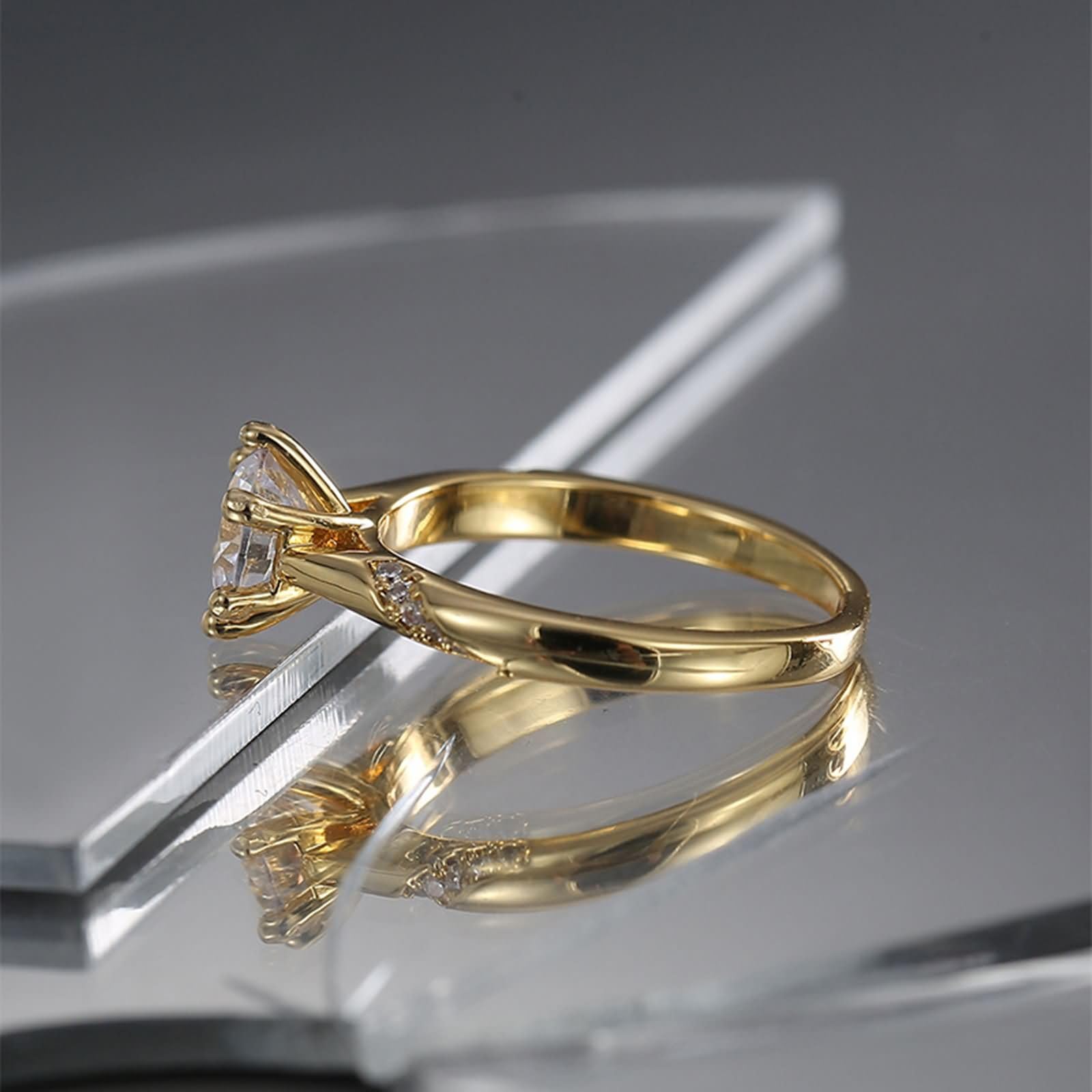 Beydodo Anillos de Compromiso Mujer Oro Amarillo 9 14 18Kilates con Simple Redondo con Moissanita, Anillos Oro Compromiso Mujer